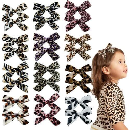 24PCS/12 Pairs Velvet Hair Bows Clips Baby Girls 4Inch Leopard Hair Bows Alligator Hair Clips Fully Lined Hair Accessories for T