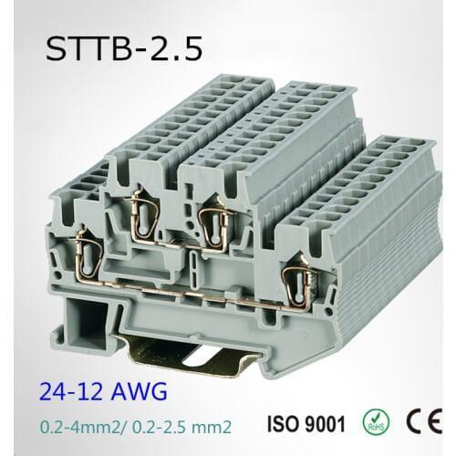 10pcs Phoenix Type STTB-2.5 24-12 AWG Quick Wiring Connector Dual Layer Din Rail Modular Push in Terminal Blocks STTB2.5