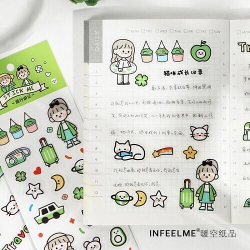 2 Sheets Cute Cartoon PVC Sticker Stationery Afternoon Tea Series Kawaii Decor Diary Scrapbook Planner Stickers Supplies