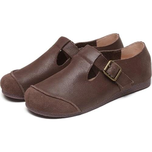 2021 New Women Real Leather Shoes Summer Sandals Hollow Out Outdoor Retro Female Flats Ladies Loafers Shoes Size 35-41