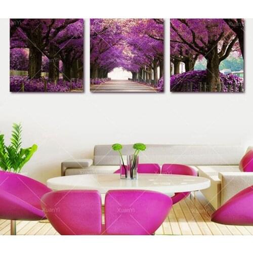 3 Panel Modern Purple Tree Canvas Painting Picture Cuadros Abstract Printed Landscape Painting For Living Room No Frame PR063