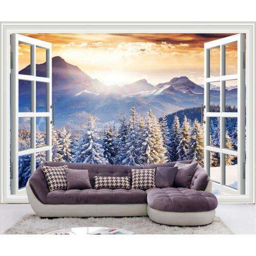 3d wallpaper for room Home Decoration decor wallpaper 3D window Snow Mountain backdrop living 3d wallpaper