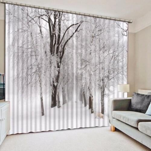 3D Curtain Birch Tree Snow Scene Curtain For Bathroom Curtains For Living Room Home Bedroom Decoration 3D Curtain Blackout
