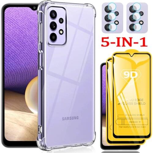 5-in-1, For Samsung A32 Phone Cases + Glass Samsung A52/A72 Galaxy A32 4G/5G Anti-Shock Silicone Cover Samsung Galaxy A 32 Case