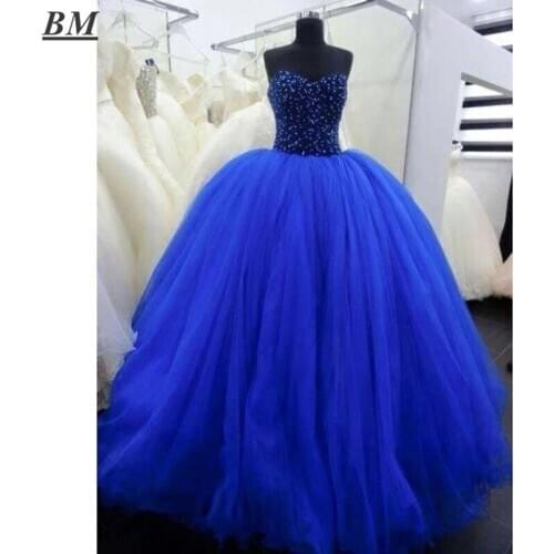 BM In Stock Royal Blue Quinceanera Dresses 2021 Sweetheart Beaded Masquerade Ball Gowns Sweet 16 Dresses Prom Party Gown BM388