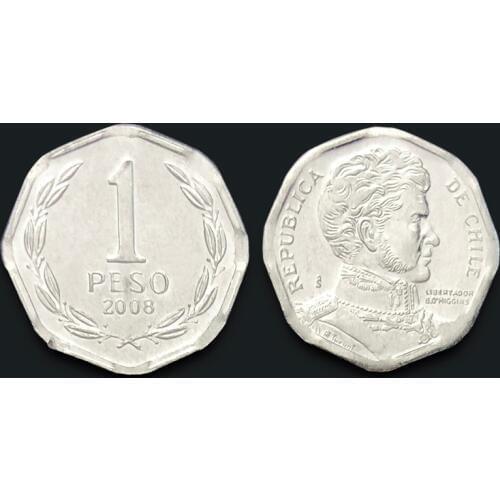 Chilean 1 Peso Aluminum Coin 2008 100% Real Unc Genuine Original Coins Collection Coin