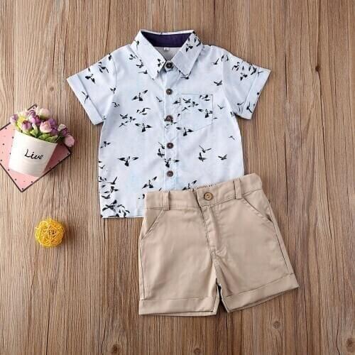 Kids Baby Boys Clothes Suit Two Pieces Set Summer Short Sleeve Button Shirt Top Shorts Pants Outfits