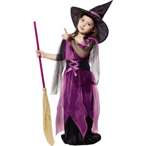 Children Halloween Costume 2017 New Performance Fantasias Femininas Carnival Mesh With Hat Kids Elfin Witch Costumes 0195
