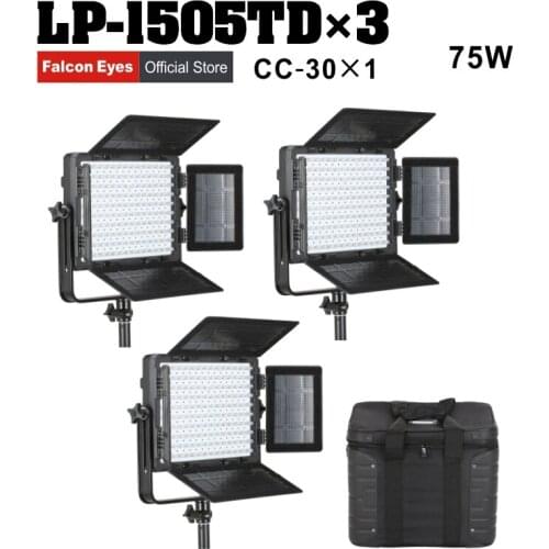 Falcon Eyes 3pcs LED Panel Photography 75W Video Light Bi-color LED Studio Continuous Lighting Photography Equipment LP-1505TD