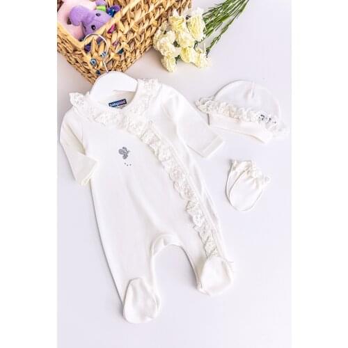 Babymod Natural Guipure 3 Pieces Baby Girl Rompers Set