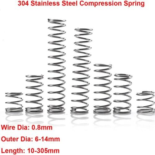 304 Stainless Steel Compression Spring Compressed Spring Wire Dia 0.8mm Outer Dia 6-14mm Length 10-305mm Pressure Return Spring