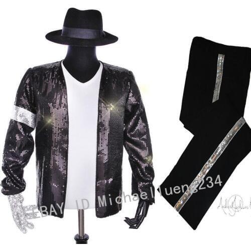Halloween Christmas Costume Party Classic MJ Michael Jackson Billie Jean Sequin Jacket Hat Pants Glove Socks Kids Adults Show