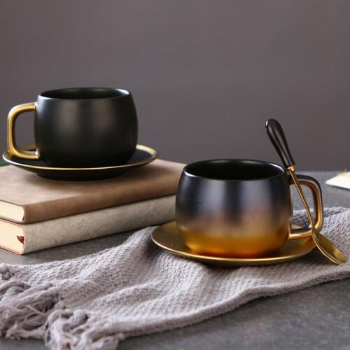 Creative gradient ceramic coffee cup drawing gold rough surface cup saucer set simple English afternoon tea cup Latte Coffee cup