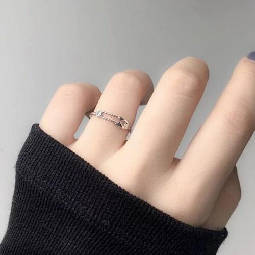 Creative Style Silver Color Pin Ring Zircon Paper Clip Shape Adjustable ring For Women Fashion Jewelry Wholesale