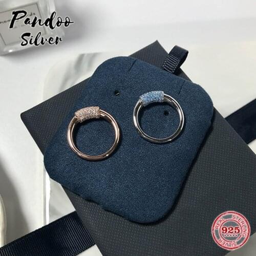 Fashion Charm Pure 925 Silver Original 1:1 Copy, Large Lagoon-Blue Link Ring Ring For Women Jewelry Gift Finger Rings