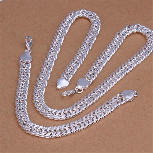Silver color jewelry sets factory direct high-quality classic fashion male 10MM geometric necklace bracelets S208