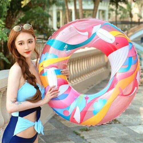 Inflatable Swim Ring Adult Kids Life Buoy Floating Ring Armpit Swim Lap PVC Swimming Circle With Handle Summer Water Toys Party