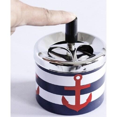 Pirate stripes Tinplate Ashtray with Spinning Tray Round Push Down Cigarette Windproof Ashtray Home Smoking Accessories Tray