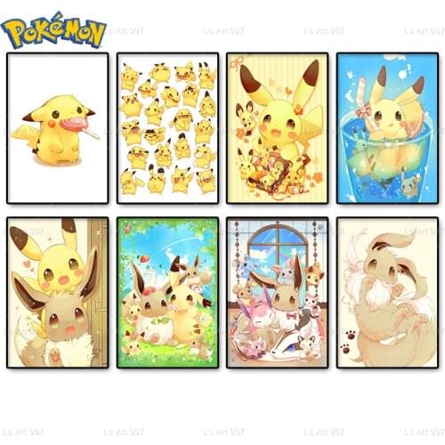 Pokemon Pikachu Cute Cartoon Anime Art Poster Canvas Painting Living Room Bedroom Decoration Home Decor Mural Cudros