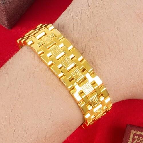 Festive Bless Letter Bracelet For Men New Year Birthday Gift Top Grade 3D Gold Bracelet Male 2MM Wide Accessories On Wrist