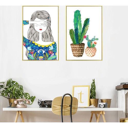 Hand Drawn Plant Cactus Painting Print On Canvas Hd Print Watercolor Cartoon Posters Nordic Home Decoration Wall Art Picture