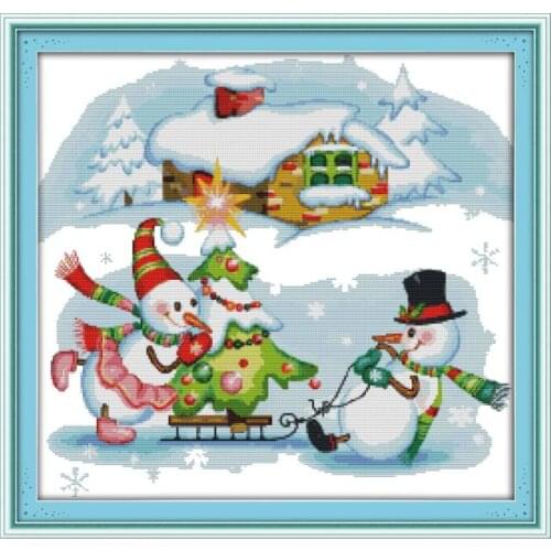Christmas snowman (6) cross stitch kit DIY hand embroidery set craft handmade needlework winter snow season skiing snowman set