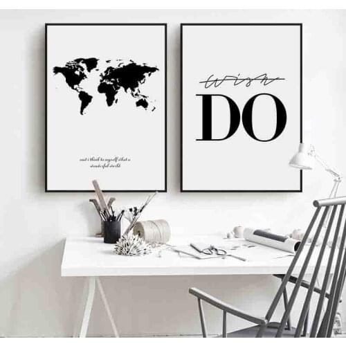 Hand-painted English Black and White World Globe Letters Living Room Custom Decorative Painting Nordic Modern Minimalist Style