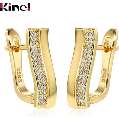 Kinel Trendy Crystal Flower Stud Earring For Women Paved Cubic Zirconia Gold Color Stud Earrings Engagement Wedding Jewelry