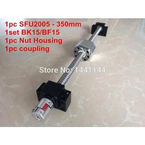 SFU2005- 350mm ball screw with METAL DEFLECTOR ball nut + BK15 / BF15 Support + 2005 Nut housing + 12*8mm Coupling