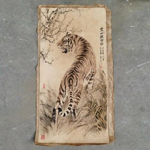 Old Chinese painting reel Hand Painted tiger painting scroll paper slice