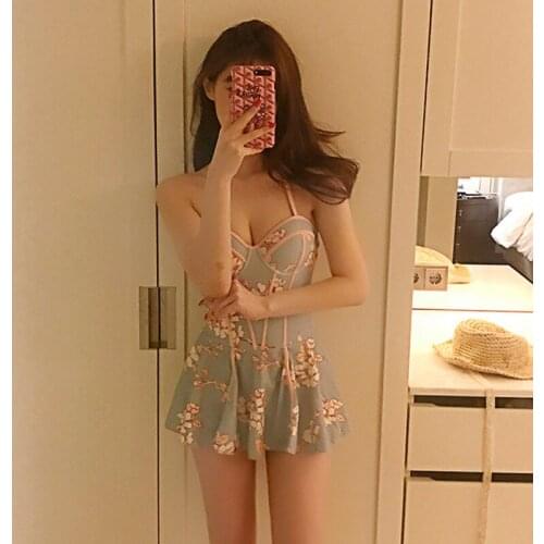 Slim Swimsuit Bikini Girl Suits Bath Swimwear For Girls Swimming Costume Women One Piece Push Up Block Color Print Neck