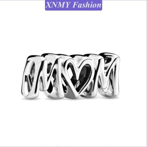 XNMY 2021 New Silver Color Letter MOM Charms Beads Fit Pandora Bracelets Necklaces For Women Mother DIY Jewelry Making