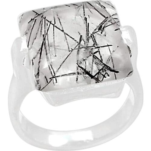 Genuine BLACK RUTILE Ring 925 Sterling Silver Jewelry,USA Size :5.75, MHBAR3622