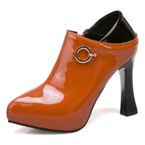 MKKHOU high heel shoe womens 2020 new patent leather Mosaic color pointed zipper 11 cm high heel womens shoe sizes 33-50