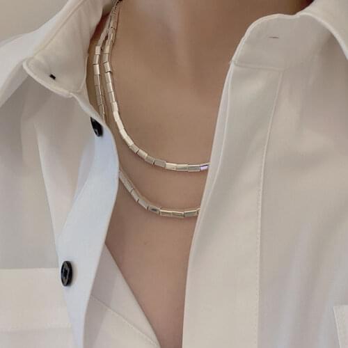 925 Sterling Silver Small Square Tube Necklace for Women Clavicle Chain Necklaces Party Jewelry Gifts New