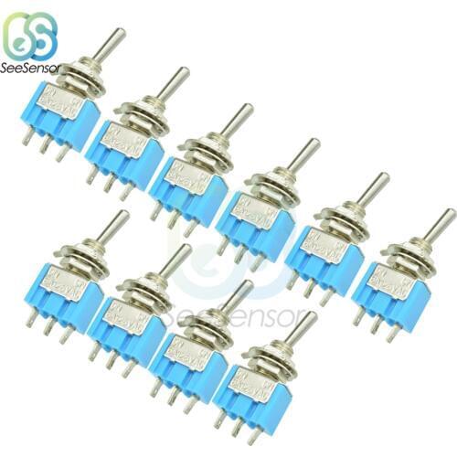 10Pcs/lot Miniature Toggle Switch 3-Pin SPDT ON-ON 125VAC 6A 1/4 Inch Mounting MTS-102