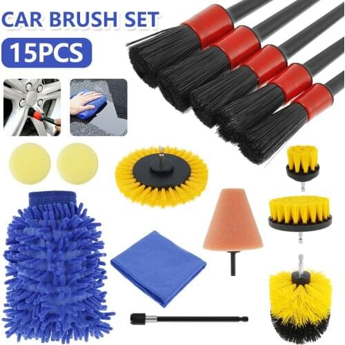 15Pcs Car Detailing Brush Set Car Wash Cleaning Brushes for Car Seat Cleaning for Car Air Vents Dashboard Tire