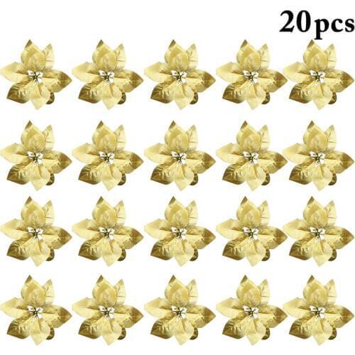 20pc Fashion Artificial Flowers Decor Poinsettia Fake Flowers DIY Christmas Tree Home Wedding Decoration Flower Head Christmas