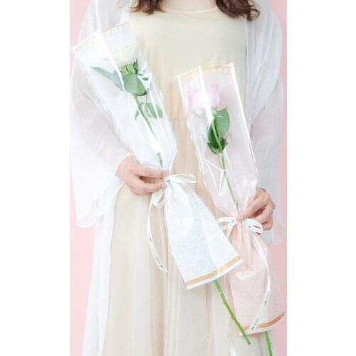 20PCS 45cm Florist Plastic Flower Packaging Bags Single Rose Bags Flowers Wrapping Paper Valentines day Roses Bags
