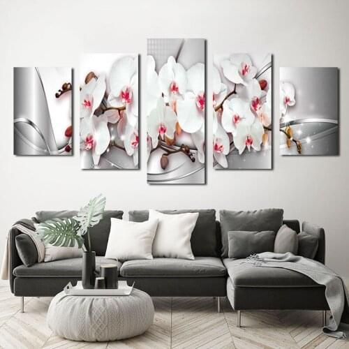 5 boards red stamens white flowers HD home decoration canvas picture living room modern printing painting wall art poster