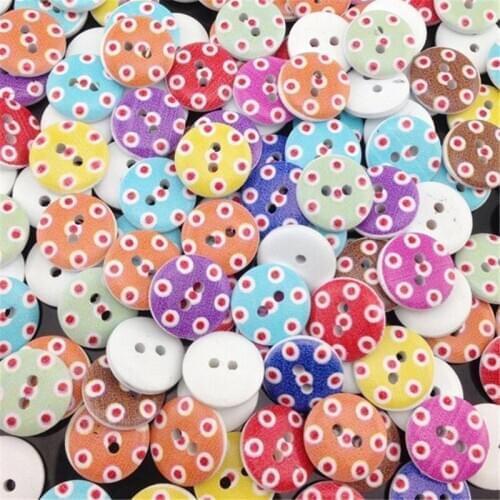 50pcs Mixed Dot Pattern Wooden Buttons Fit Sewing and Scrapbook 15mm WB33