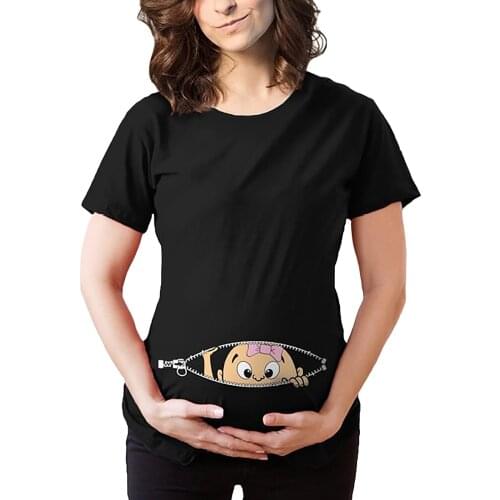#57 Pregnancy Shirt Funny Summer Women Maternity Cute Baby Pattern Print Short Sleeve Casual T-shirt Tee Shirt Femme Enceinte
