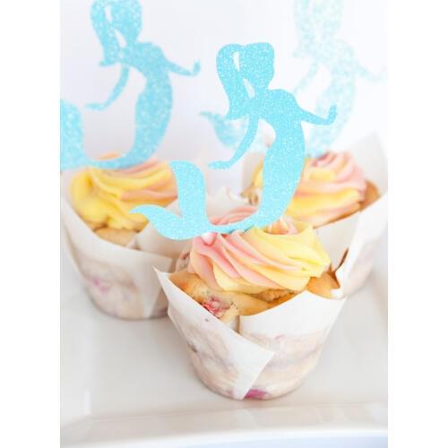 Glitter Little Mermaid under the sea Birthday Cupcake Toppers girl baby shower baptism wedding food treat toothpickss