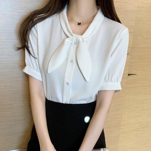 Fashion Female Elegant Bow Tie Blouses Chiffon Casual Shirt Office Ladies Blouse Summer Blouses for Women