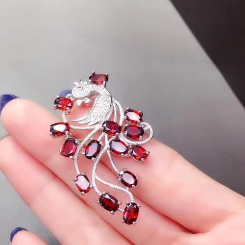 Garnet brooch Free shipping Natural real Garnet 925 sterling silver brooch 4*6mm 14pcs gemstone