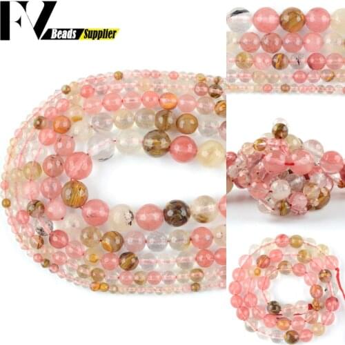 4-12mm Natural Watermelon Quartz Stone Loose faceted Spacer Round Beads For Jewelry Making DIYBracelets Necklace Needlework 15"