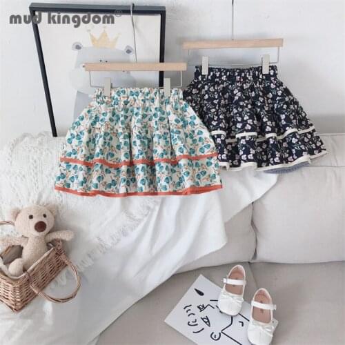 Mudkingdom Little Girl Skirt Cute Floral Elastic Waist Ruched Ball Gown Mini Skirts for Toddler Casual Fashion Children Clothing