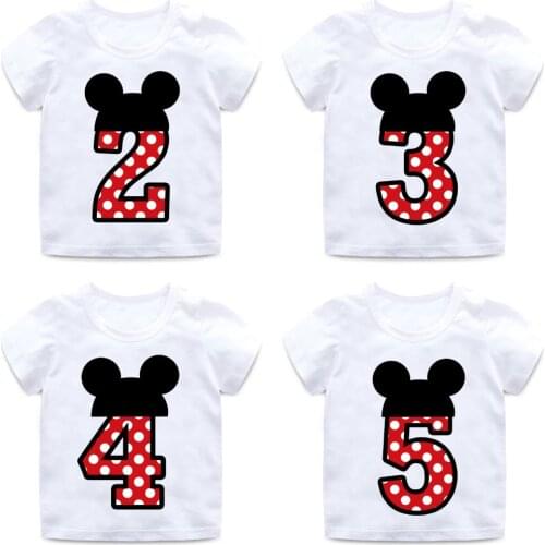 Boys and Girls Happy Birthday Number 1-9 Letter Print T shirt Enfant Summer White T-shirt Kids Funny Birthday Present