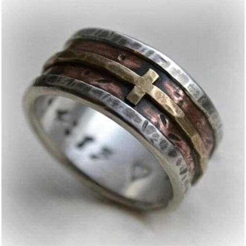Retro Three Color Cross Ring Carving Heart Ring Christian Religious Ring Men and Women Personality Fashion Jewelry Gifts