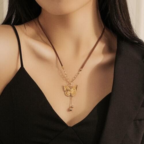 Korean Butterfly Pendant Necklace Beads Unisex Charm Clavicle Chain Jewelry